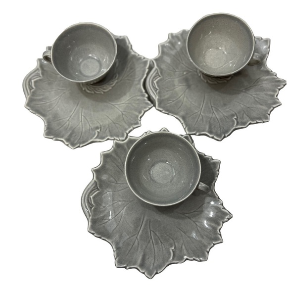 6 Vintage Woodfield by Steubenville Snack Sets Leaf Plates Cups 3 Gray 3 Green - Picture 2 of 10